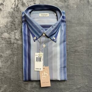New Gran Sasso Button Up Dress Shirt‎ Men's Size XL Blue Gray Striped